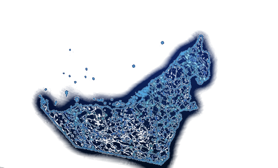 A luminous digital network map of the United Arab Emirates